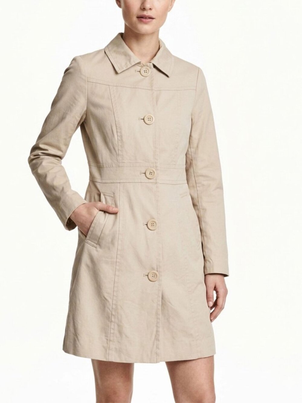 H&M Beige Cream Trench Coat Tan Cotton Blend Button Up Spring Fall Jacket Sz 4